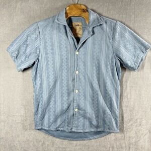 OAS Ancona Cuba Terry Shirt Mens L Blue Quiet Luxury Resort Button Up